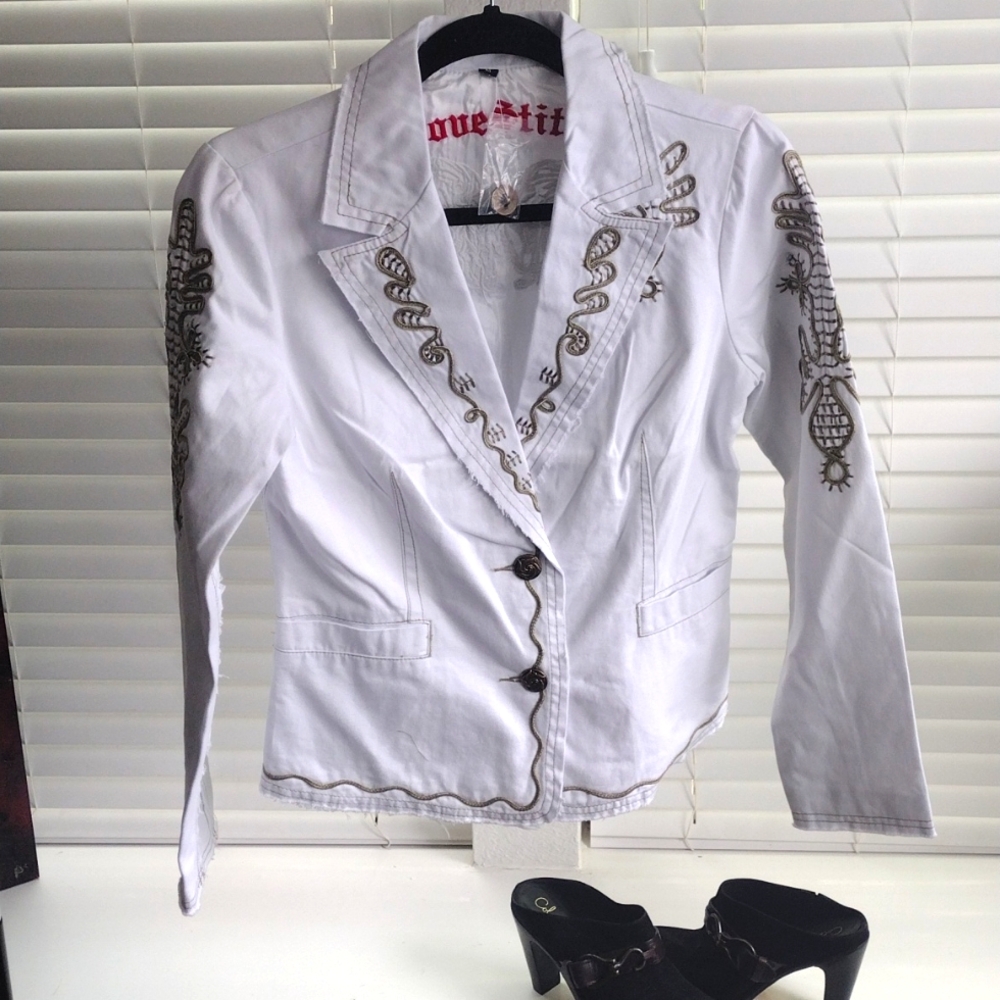 Love Stitch Embroidered Jacket & Coats. Two button down with double pocket.
